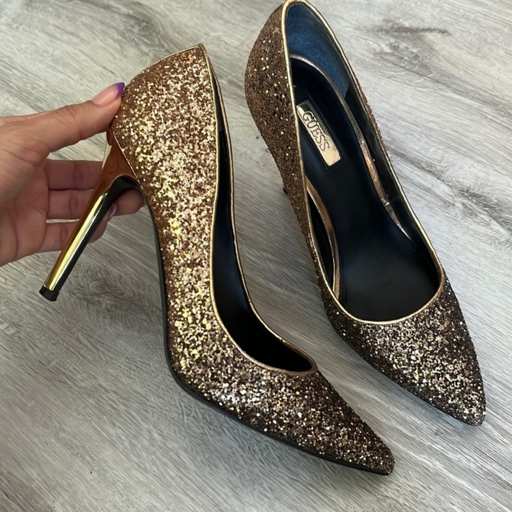 Guess Ombre Glitter Gold And Black Heels Size 6.5